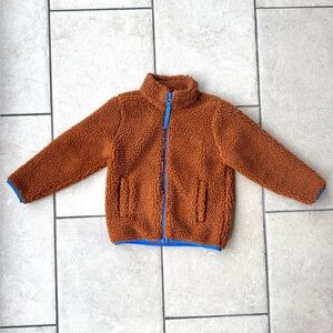 Clay Brown Sherpa Jacket with Blue Trim